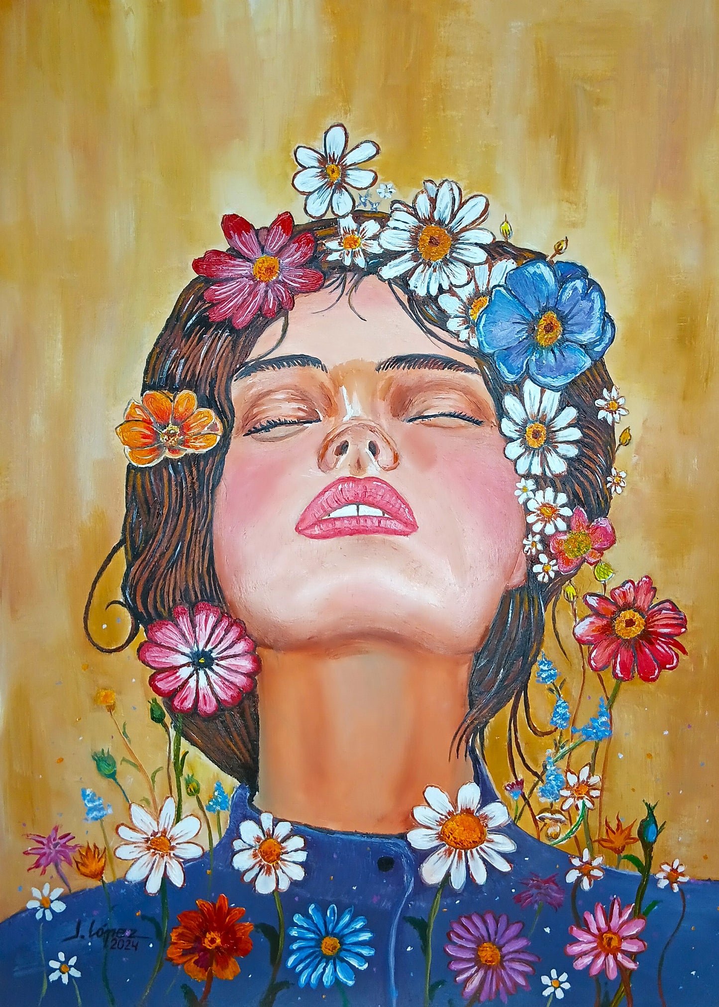 Cuadro al óleo - Chica floral - B (Edición única)